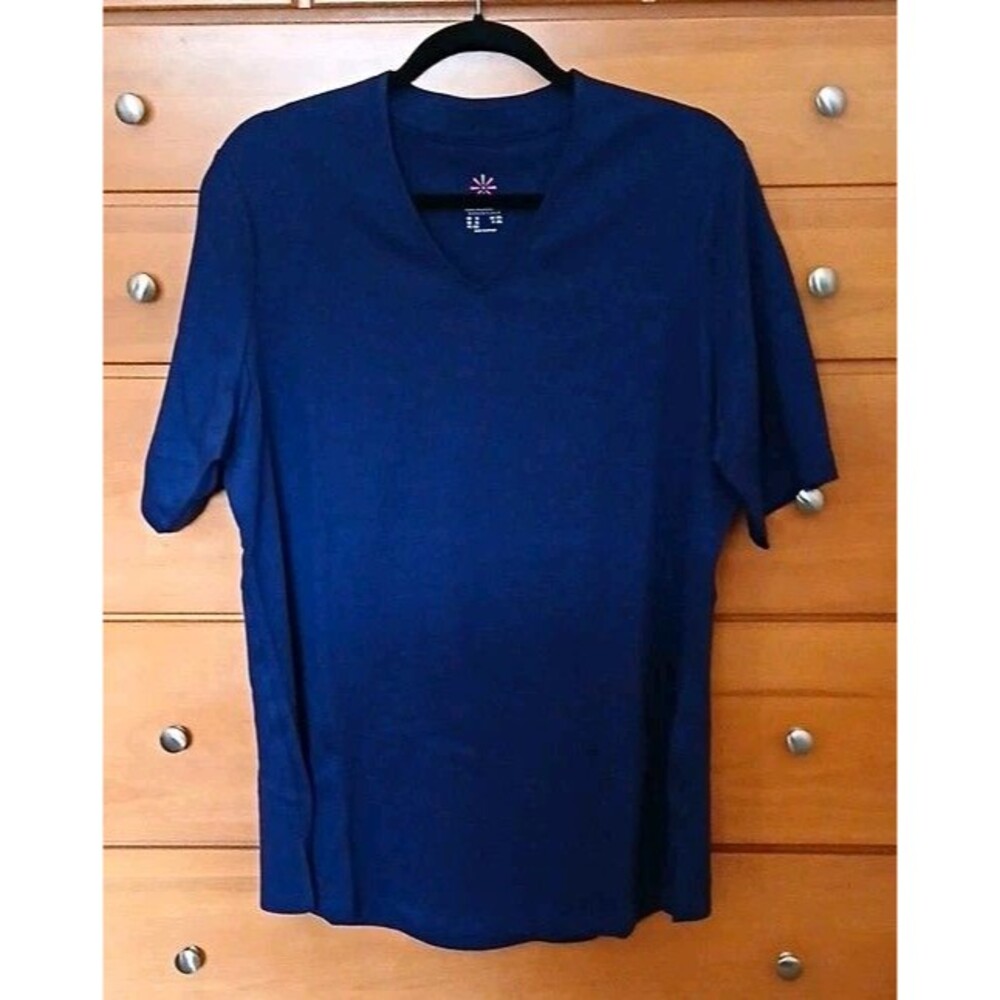 Isaac Mizrahi Live! Essentials 1X Navy V-Neck Short Slv Cotton Knit Top a289635